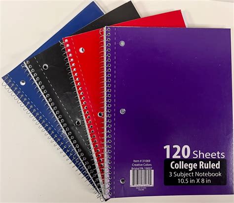 Wholesale 3 Subject College Ruled Spiral Notebooks
