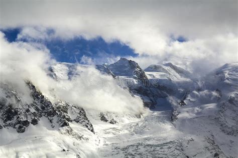 Breathtaking Aerial View Of Mont Blanc Mountain Peak Covered Wit Stock