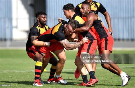 Luke Page Takes On The Defence During A Papua New Guinea Kumuls Rugby