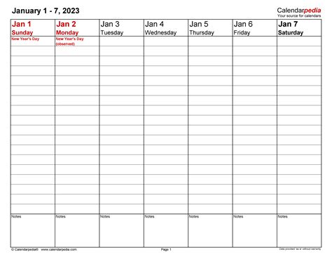 Weekly Calendars 2023 For Pdf 12 Free Printable Templates