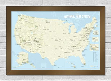 National Park System Units Map 24x36 Poster Beige And Light