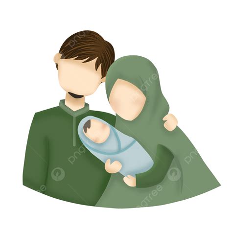 Keluarga Muslim Dengan Bayi Keluarga Muslim Hijau Png Png Transparan