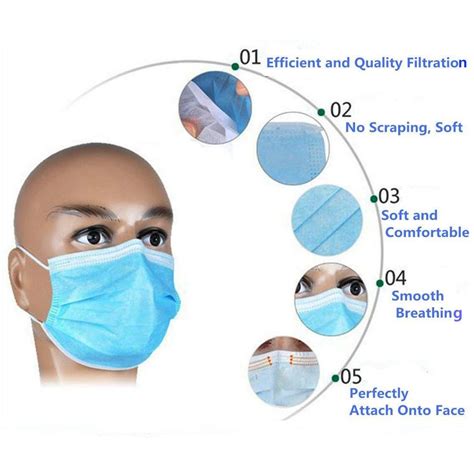 3 Ply Non Woven Fabric Disposable Surgical Masks 50 Pieces Blue
