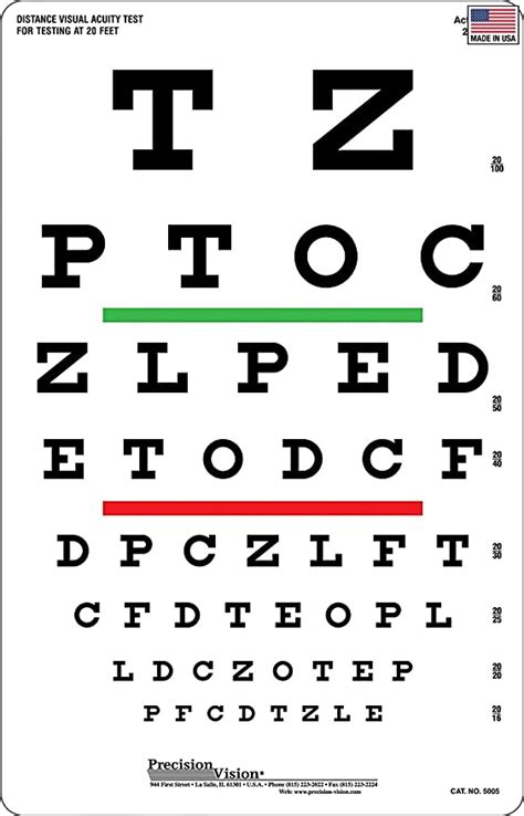 Snellen Eye Chart Red And Green Bar Visual Acuity Test 20 Foot Test