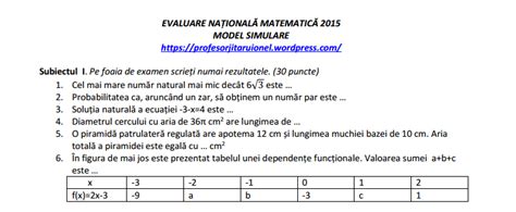 Clasa A Viii Model Simulare Evaluare Nationala Matematica
