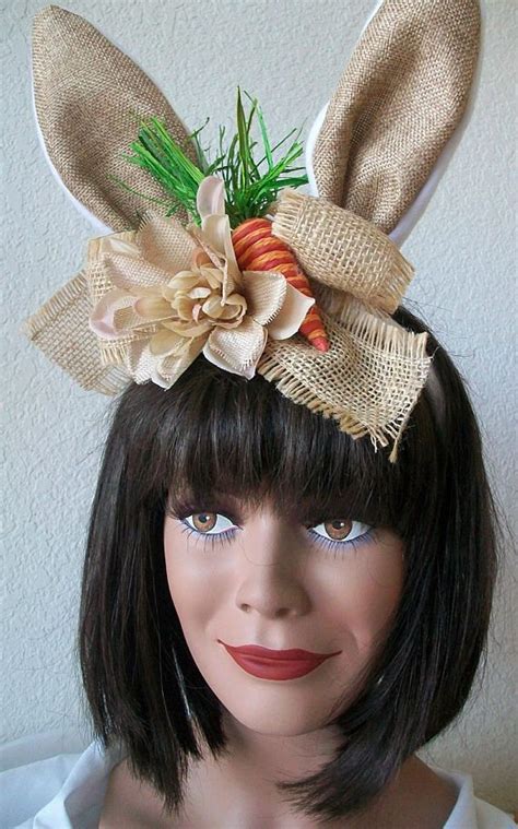 Burlap Bunny Ear Headband With Burlap Flower And Cute Carrot Etsy