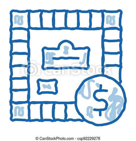 Interactive Kids Game Monopoly Doodle Icon Hand Drawn Illustration