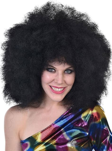 1970s Curly Black Afro Costume Wig Womens Oversized Black Afro