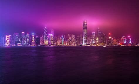 Cities Hong Kong China Megapolis Night Skyline Hd Wallpaper