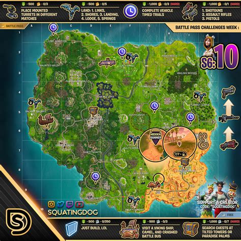 One giant map, a battle bus, building skills and destructible environments combined with. Fortnite Season 6 Week 10 Challenges List, Cheat Sheet ...