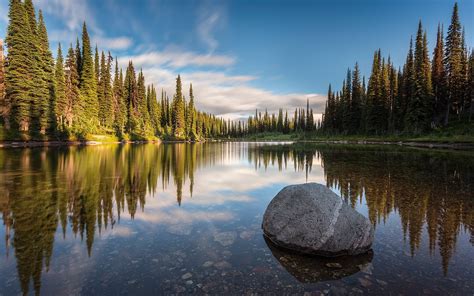 British Columbia Canada Calm Forest Lake Landscape Reflection