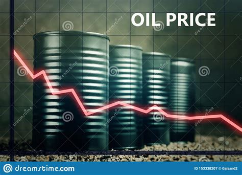 Few Barrels Of Oil And A Red Graph Down Decline In Oil Prices Concept