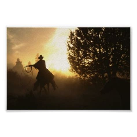 Cowboy With Lasso In Sunset Poster Horse Ts Year Of