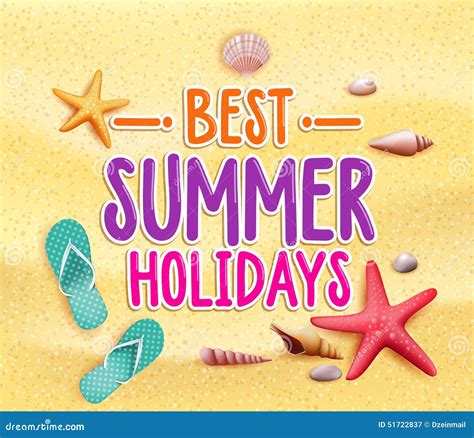 Best Summer Holidays Colorful Title Words In The Beach Yellow Sand