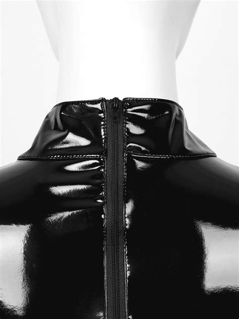 Women S Black Dress Pvc Wet Look Mini Midi Vinyl Leather Bodycon Clubwear M Xxl Ebay