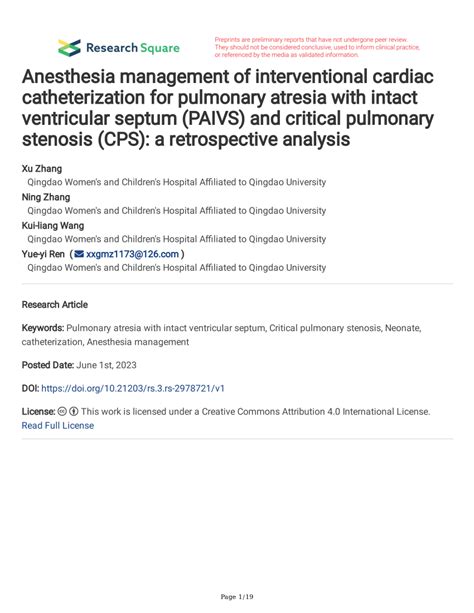 Pdf Anesthesia Management Of Interventional Cardiac Catheterization