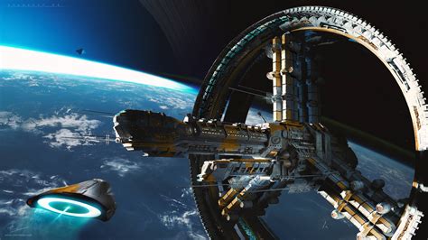 Starship 44 Space Station Futuristic Art Sci Fi Spaceships