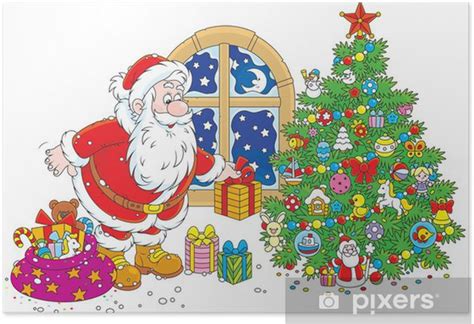 Poster Santa Claus Putting Ts Under A Christmas Tree Pixersnetau