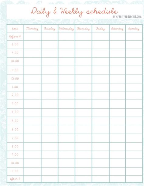 Cute Class Schedule Template Printable Schedule Template