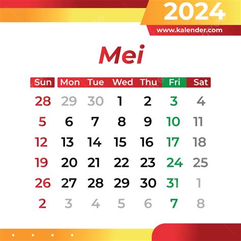 Calendario Maggio 2024 Gradiente Di Colore Rosso E Giallo Vettore