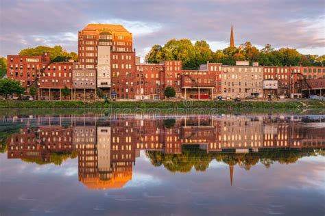 Augusta Maine Usa Downtown Skyline On The Kennebec River Stock Photo