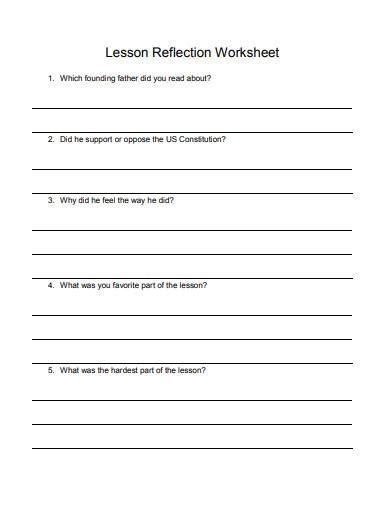 Reflection Worksheet For Students