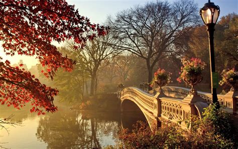 Download 2880x1800 Bridge River Autumn Park Wallpapers For Macbook