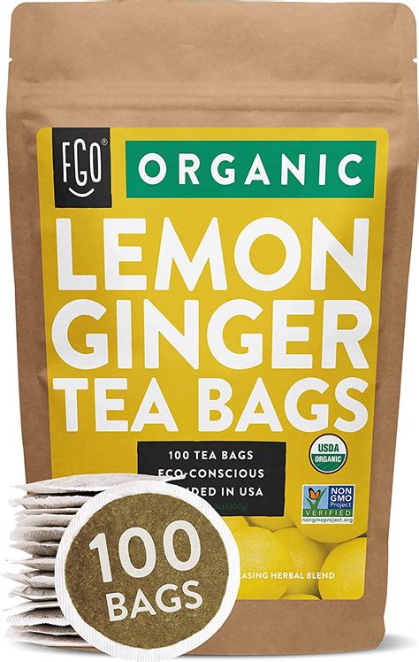 Organic Lemon Ginger Tea Bags 100 Tea Bags Eco Conscious Tea Bags