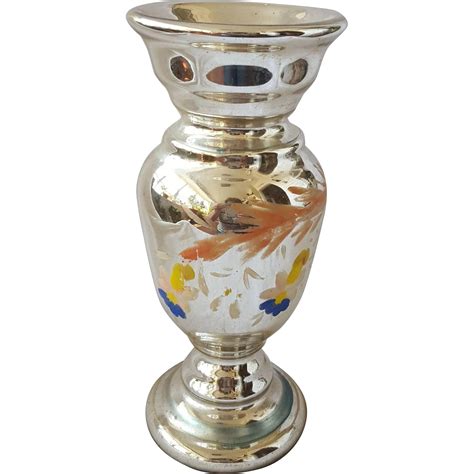 Antique Victorian Painted Mercury Glass Vase 1 Mercury Glass Vase Vase Glass Vase