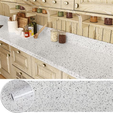 177x100 White Granite Contact Paper For Countertops Peel And Stick Terrazzo