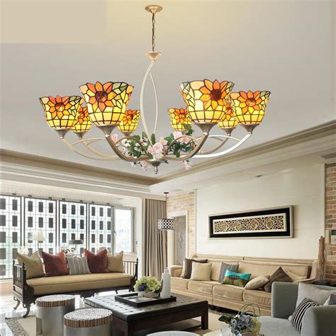 American Chandeliers Living Room Lamp European Tiffany Garden Flower