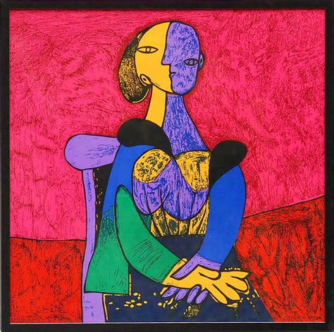 Pablo Picasso Seated Woman Pink Red Textile 80cm X 80cm Framed And