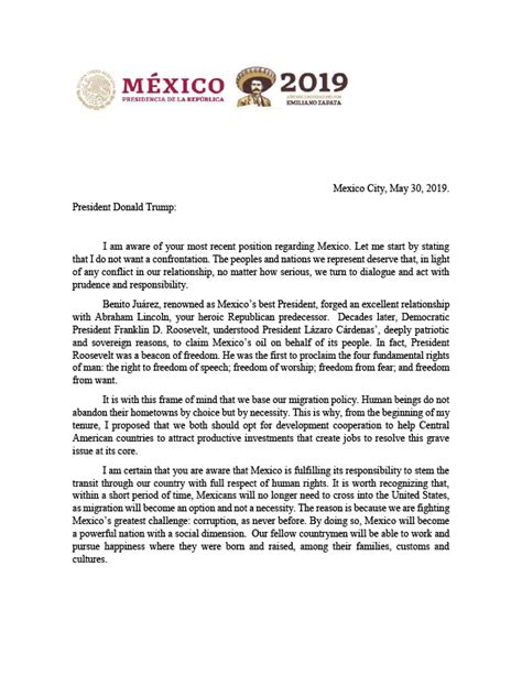 Carta Del Presidente Andrés Manuel López Obrador Al Presidente Donald