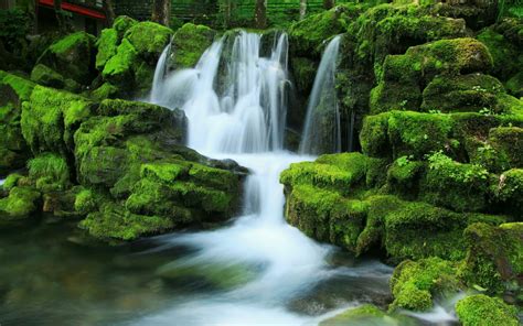 Nature Green Hd Wallpaper Cascading Waterfalls Rocks
