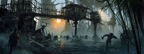 An Artist S Rendering Of A Futuristic City In The Middle Of A Swampy Forest