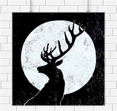 Deer Painting Black And White Art Abstract Art Minimalist Art Etsy