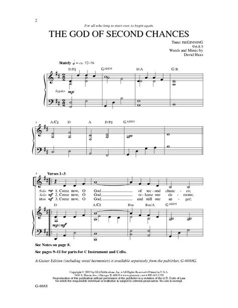 The God Of Second Chances Sheet Music By David Haas Sku G6688