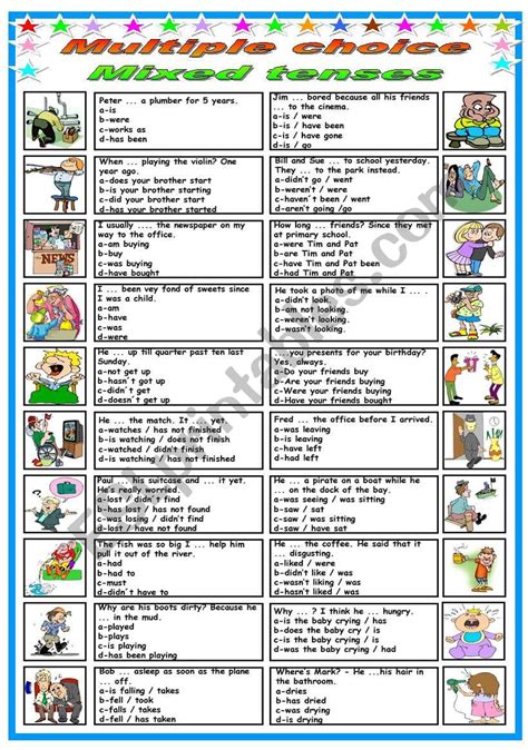 Mixed Tenses Multiple Choice B W Version Included Esl Worksheet By