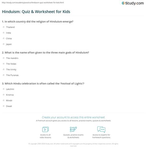 Hinduism Quiz And Worksheet For Kids