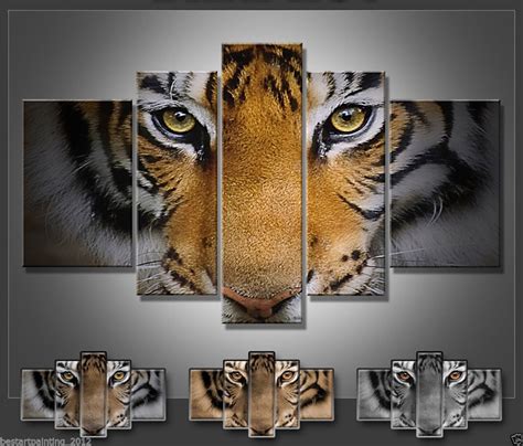5 Panels Artwork Paintings Modern Canvas Prints Tiger Canvas Wall Art