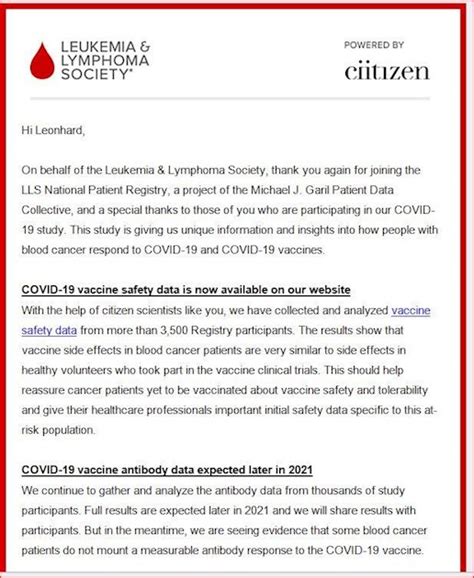 Leukemia And Lymphoma Society Covid 19 Vaccine S Cll Support