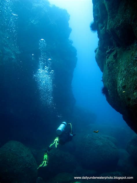 Daily Underwater Photo: Scuba Diver in Underwater Canyon