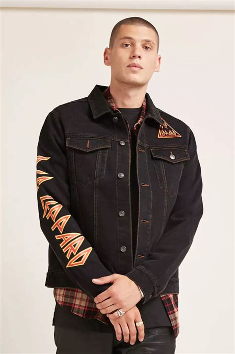 Def Leppard Dark Gray Denim Jean Jacket Blazer Graphic Patch Mens Size
