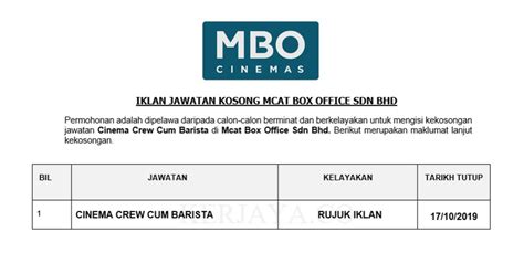 Skim keselamatan sosial pekerjaan sendiri (akta 789). Permohonan Jawatan Kosong Mcat Box Office Sdn Bhd ~ Cinema ...