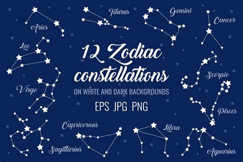 12 Zodiac Signs Constellations By Katerina Ivanova Thehungryjpeg