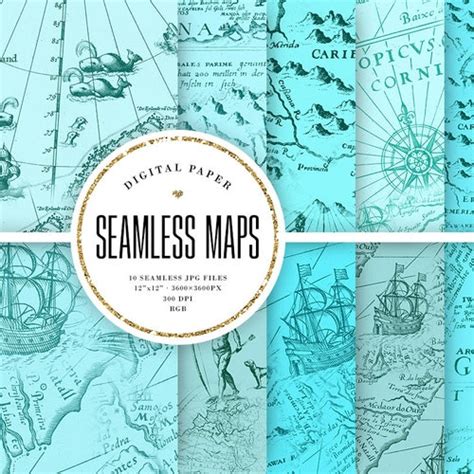 Aqua Vintage Maps Digital Paper Turquoise Old World Map Etsy