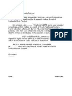 Scrisoare De Intentie Asistent Medical Generalist - Scrisoare Blog