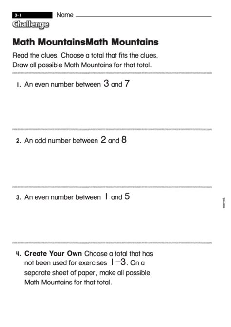 Math Mountains Challenge Worksheet With Answer Key Printable Pdf Download