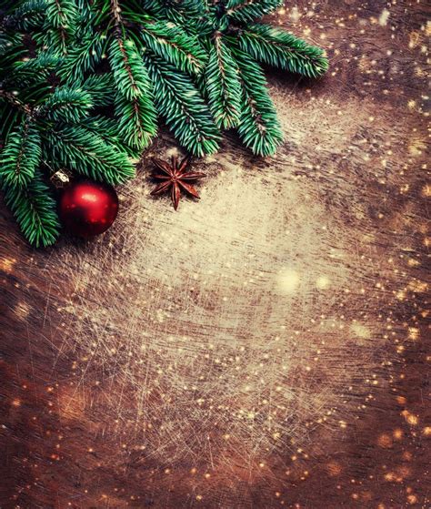 Christmas Tree Background With Pine Tree Branch Decoration And Stock