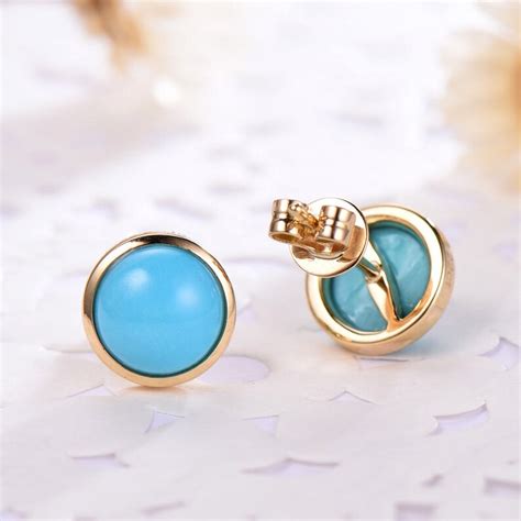 Turquoise Stud Earrings K K Yellow Gold Studs Sterling Etsy
